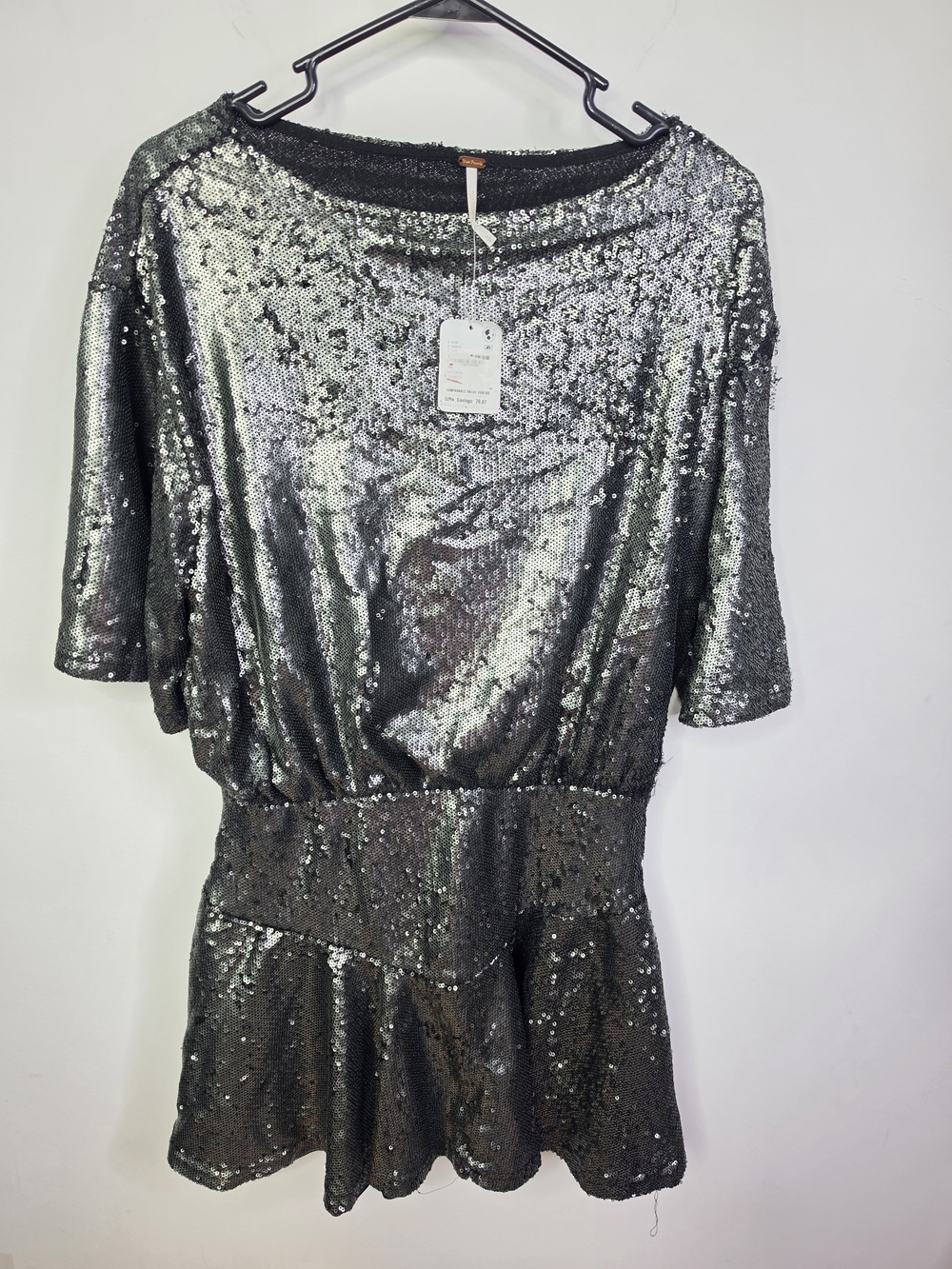 NWT Free People Manuka Sequin Mini Dress Gunmetal Silver Sequin Party Dress